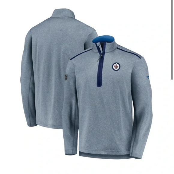 Size L Men's Fanatics Heathered Navy Winnipeg Jets Quarter-Zip Jacket - Picture 1 of 7